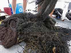 Pile of net on rear deck of the <em>Clearwater</em>