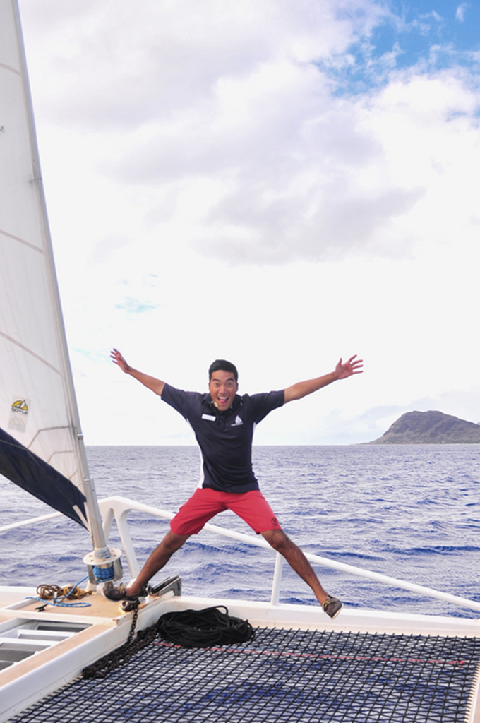 advisor Mash Hatae on sailboat