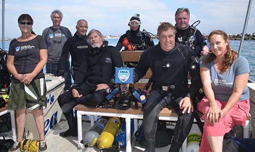 Walter Marti and crew on rear deck before dive