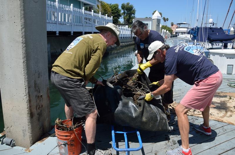 ODA volunteers Jim, Hermann, and Marc loading cart full of ocean garbage.