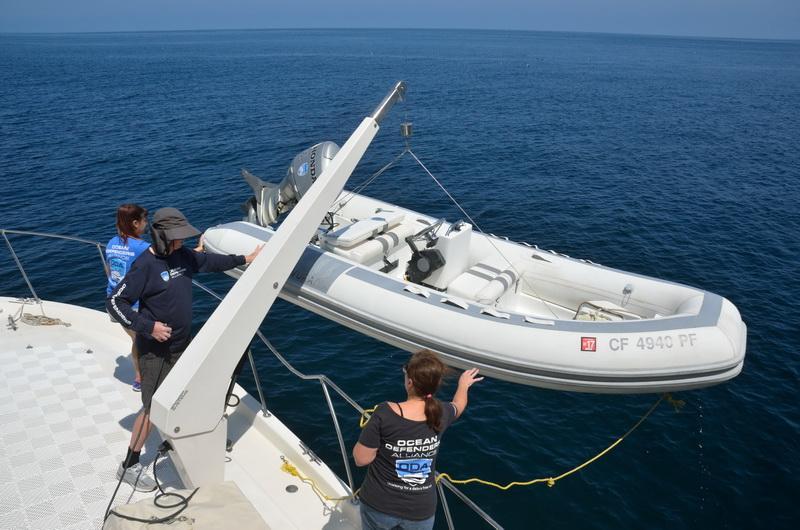 ODA volunteers loading RIB to retrieve marine debris