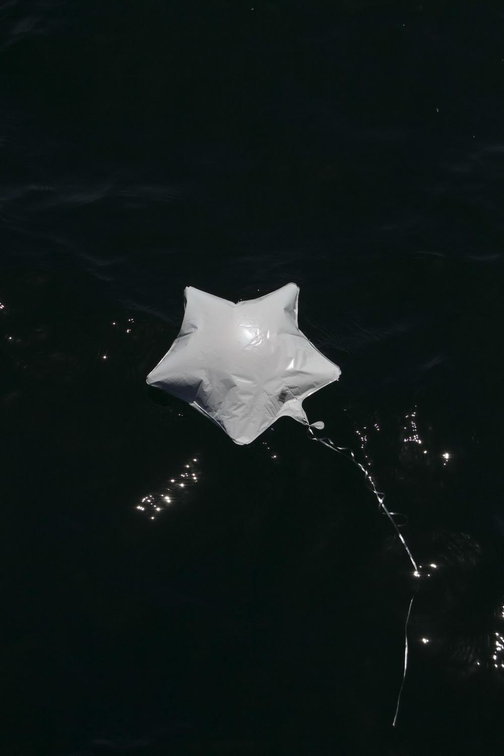 Mylar balloon debris in ocean