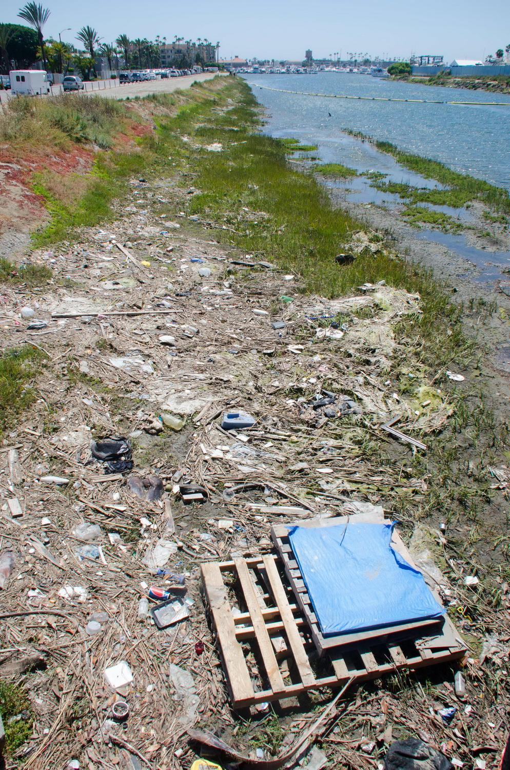 Bolsa Chica channel with garbage
