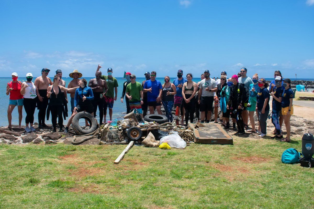 Crew with the removed marine debris