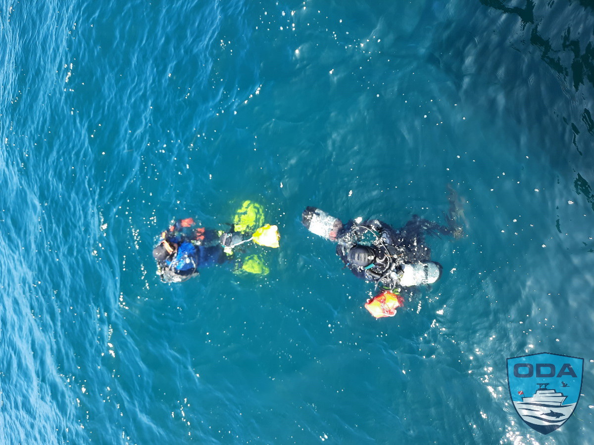 ODA volunteer debris-removal divers in water