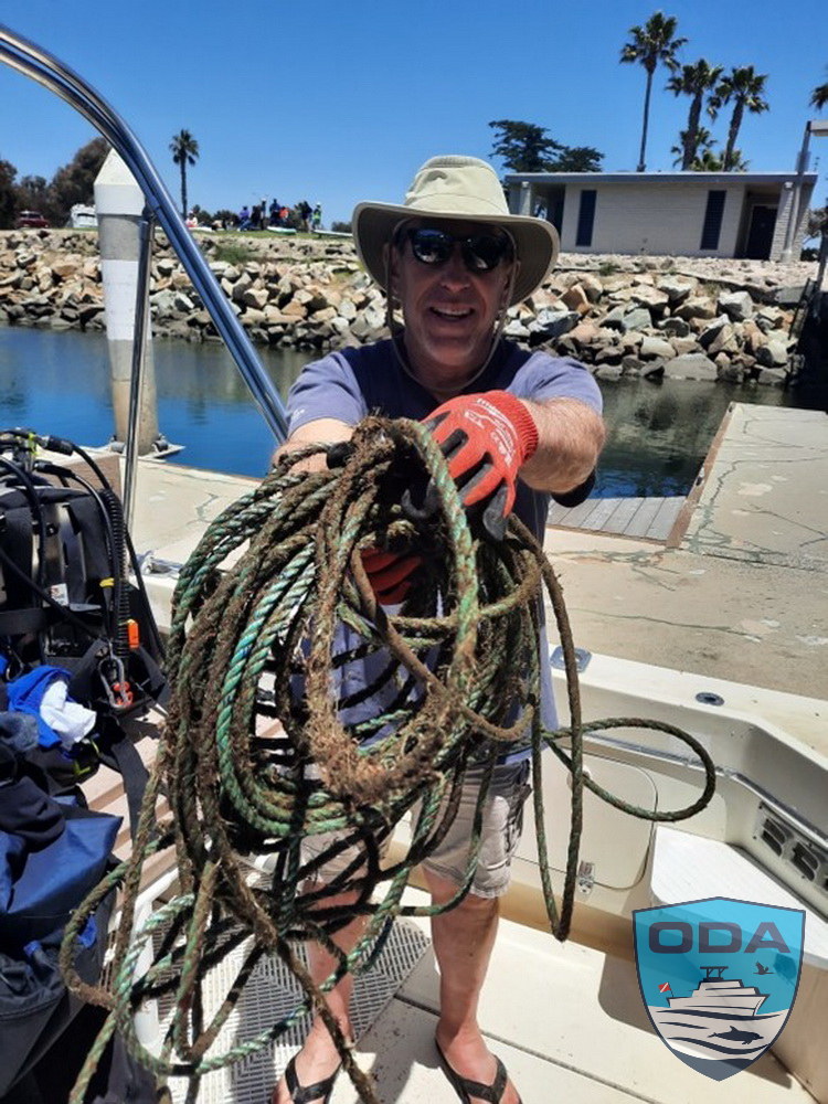 Geoff with whale-entangling trap line